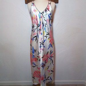 Oscar de la Renta Satin Nightgown Tropical Floral Full Maxi Length Size M